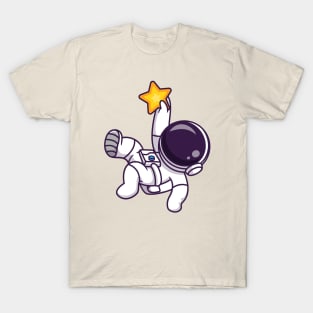 Cute Astronaut Catching Star Cartoon T-Shirt